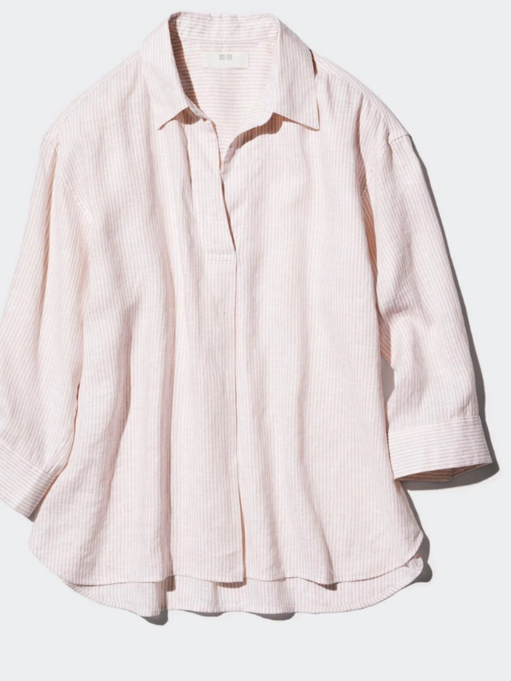 Uniqlo Striped Linen-Blend Tunic Skipper Collar Shirt